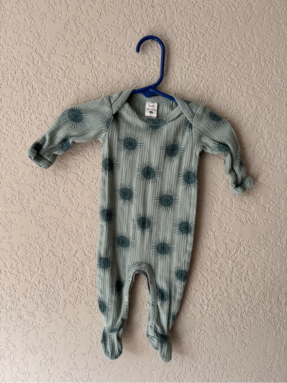 kate quinn Sage Green Ribbed Footed One-Piece with Dark Green Sunburst Print
